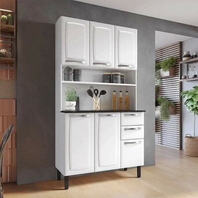 Kit Cozinha Pratika Larg. 1.05m Branco 1904 6 Portas 2 Gavetas em A�o - Itatiaia