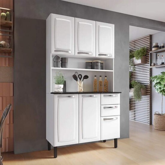 Kit Cozinha Pratika Larg. 1.05m Branco 1904 6 Portas 2 Gavetas em A�o - Itatiaia