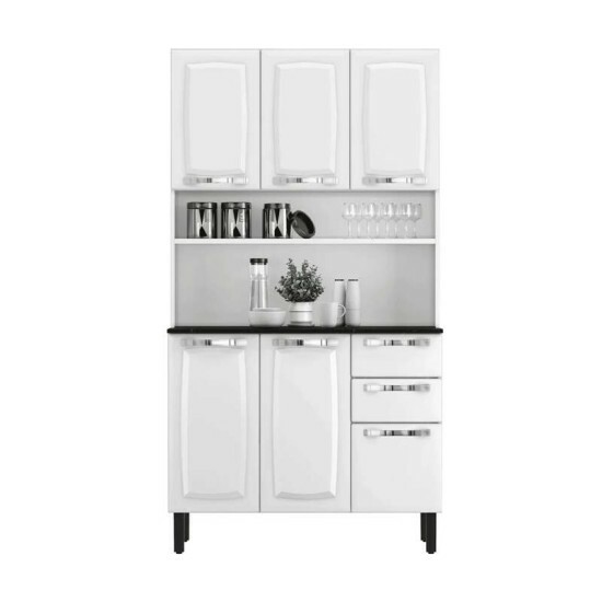 Kit Cozinha Pratika Larg. 1.05m Branco 1904 6 Portas 2 Gavetas em A�o - Itatiaia