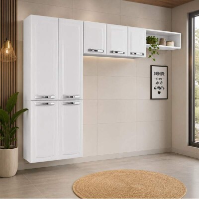 Cozinha Rose Branco 3 Pe�as Larg. 2.45m Paneleiro + A�reo + Nicho em A�o - Itatiaia