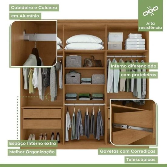 Guarda-roupa Casal 2,30m Alonzo Am�ndoa/Off 6 Portas 4 Gavetas - Lopas