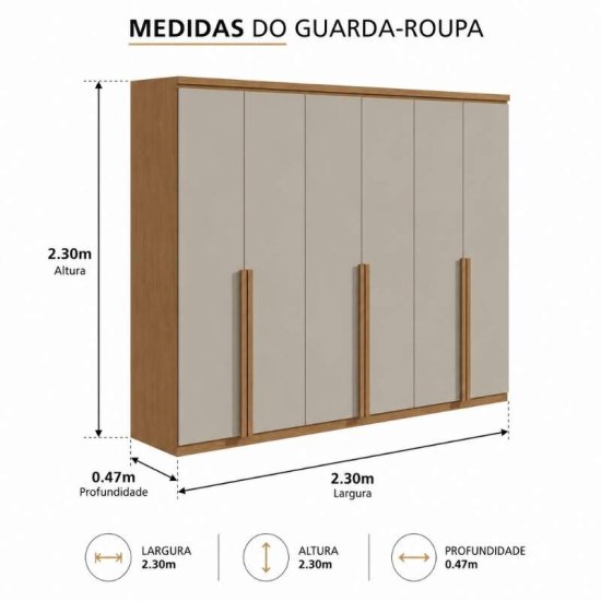 Guarda-roupa Casal 2,30m Alonzo Am�ndoa/Off 6 Portas 4 Gavetas - Lopas