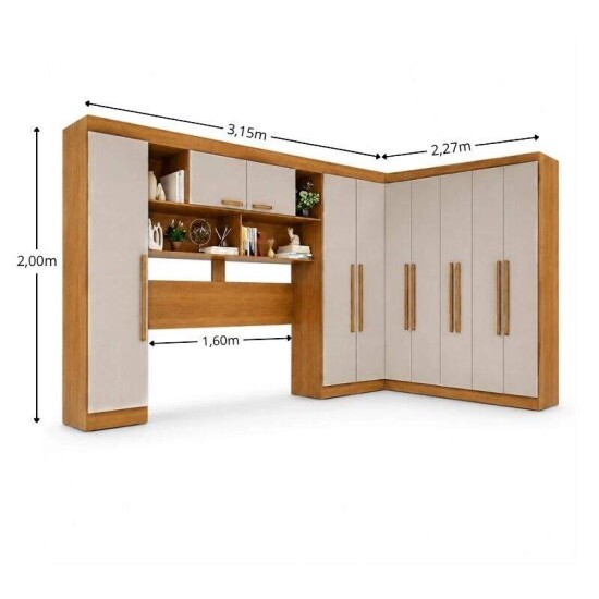 Modulado Apolo Premium Cinamomo/Off + M�dulo Canto Fortaleza Cinamomo/Off + Guarda-roupa Recife Cinamomo/Off 6 Portas - Sall�to
