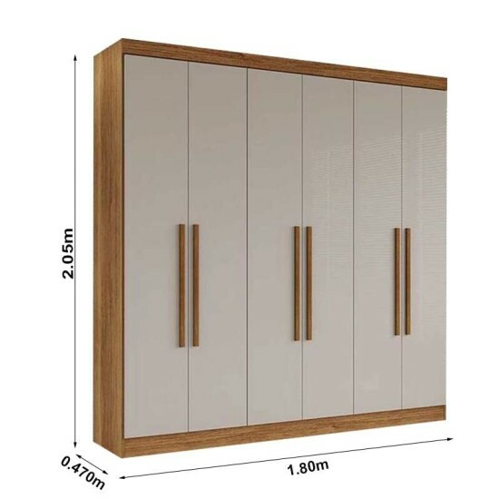 Modulado Apolo Premium + Modulado de Canto Fortaleza + Guarda-roupa Recife 6 Portas Cinamomo/Off - Sall�to