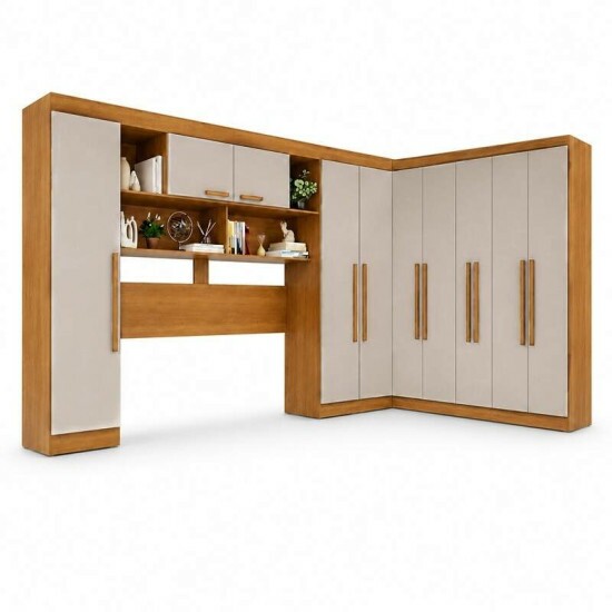 Modulado Apolo Premium + Modulado de Canto Fortaleza + Guarda-roupa Recife 6 Portas Cinamomo/Off - Sall�to