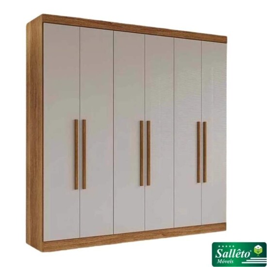Modulado Apolo Premium + Modulado de Canto Fortaleza + Guarda-roupa Recife 6 Portas Cinamomo/Off - Sall�to