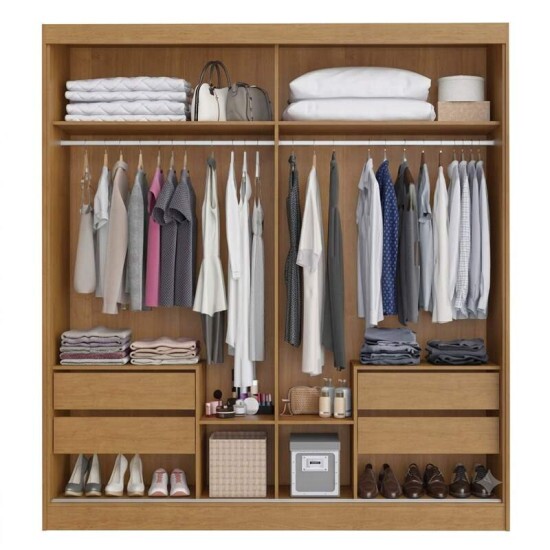 Guarda-roupa Viena 2.03m Nature/Off C/Espelho - Bianchi