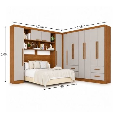 Modulado Apolo Premium Cinamomo/Off para Cama at� 1,60m + M�dulo Canto Fortaleza Cinamomo/Off + Guarda-roupa Texas Premium Cinamomo/Off 6 Portas 4 Gavetas - Sall�to