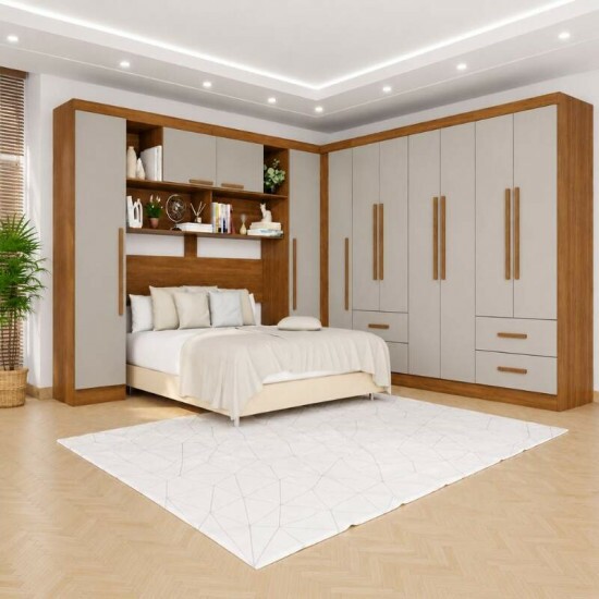 Modulado Apolo Premium + Modulado de Canto Fortaleza + Guarda-roupa Texas Premium 6 Portas Cinamomo/Off - Sall�to