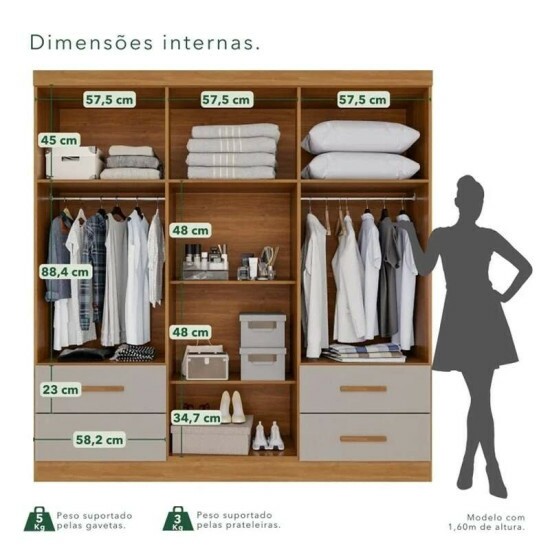 Modulado Apolo Premium + Modulado de Canto Fortaleza + Guarda-roupa Texas Premium 6 Portas Cinamomo/Off - Sall�to