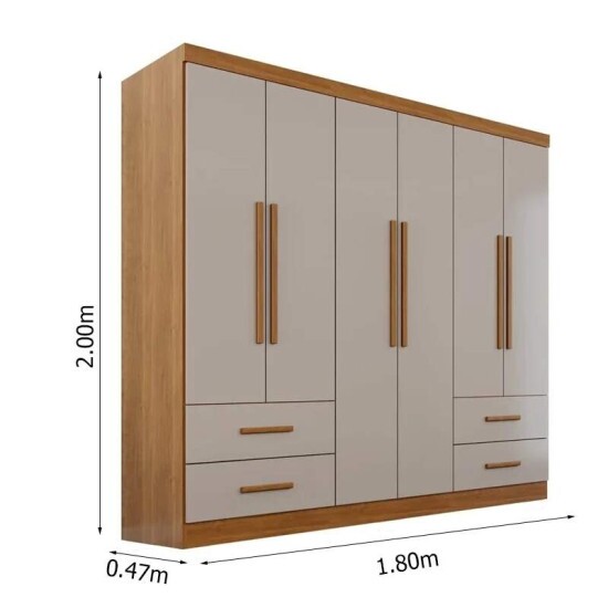 Modulado Apolo Premium + Modulado de Canto Fortaleza + Guarda-roupa Texas Premium 6 Portas Cinamomo/Off - Sall�to