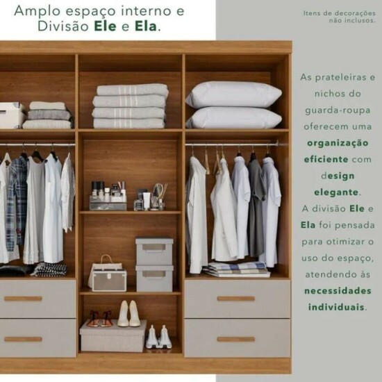 Modulado Apolo Premium + Modulado de Canto Fortaleza + Guarda-roupa Texas Premium 6 Portas Cinamomo/Off - Sall�to