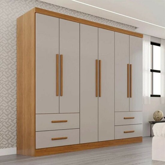 Modulado Apolo Premium + Modulado de Canto Fortaleza + Guarda-roupa Texas Premium 6 Portas Cinamomo/Off - Sall�to