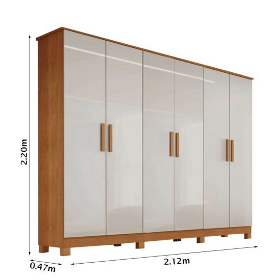 Guarda-roupa Nina 2.12m Nature/Off 6 Portas 4 Gavetas C/p�s - Bianchi