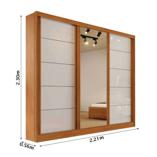 Guarda-roupa Casal 2,21m Capri Plus Nature/Off 3 Portas 4 Gavetas com Espelho - Bianchi