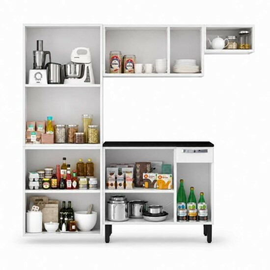 Cozinha Rose Branco 4 Pe�as 2.45m + Paneleiro + A�reo 3 portas + Nicho geladeira + Balc�o Rose - Itatiaia