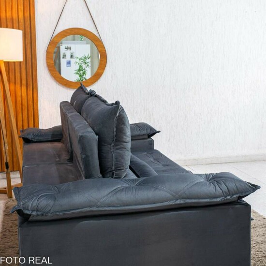 Sof� Retr�til Reclin�vel Dubai 2.10m Veludo Cinza 20