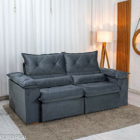 Sof� Retr�til Reclin�vel Dubai 2.10m Veludo Cinza 20