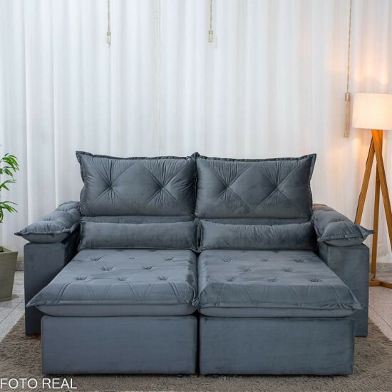 Sof� Retr�til Reclin�vel Dubai 2.10m Veludo Cinza 20