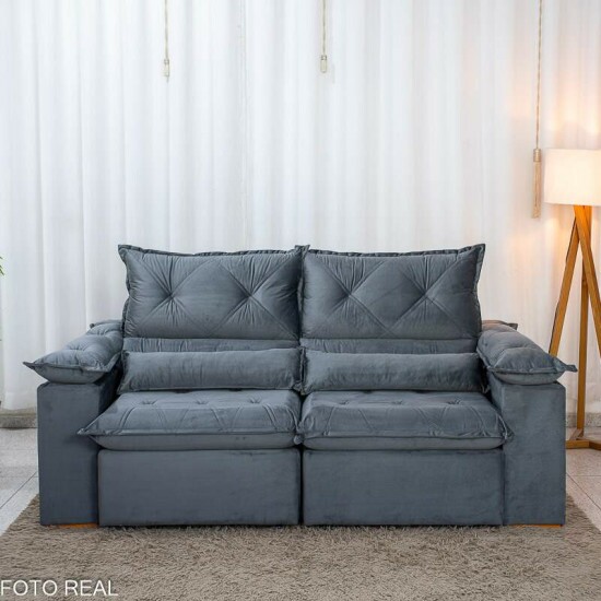 Sof� Retr�til Reclin�vel Dubai 2.10m Veludo Cinza 20