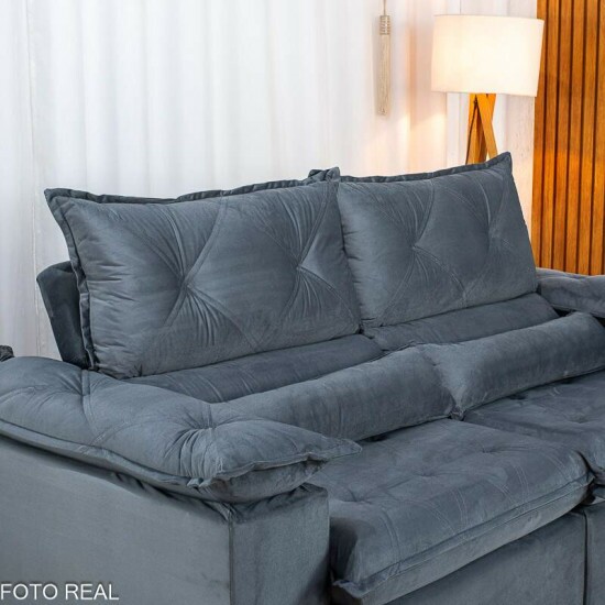 Sof� Retr�til Reclin�vel Dubai 2.10m Veludo Cinza 20