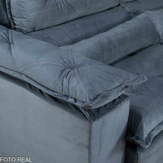 Sof� Retr�til Reclin�vel Dubai 2.10m Veludo Cinza 20