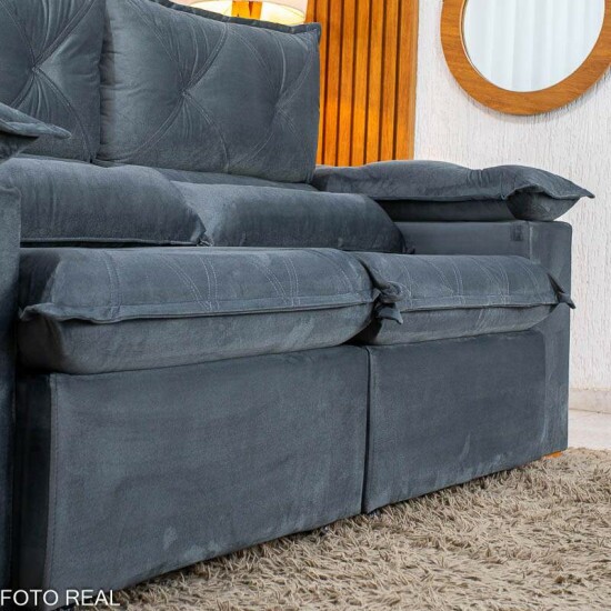 Sof� Retr�til Reclin�vel Dubai 2.10m Veludo Cinza 20