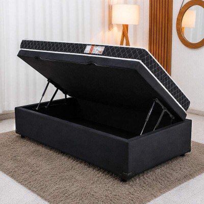 Colch�o Solteiro Espuma Lotus Nosso Sonho + Base Box Solteiro Ba� Confort Sued Preto Blindado Issacar - 88x188x57 cm