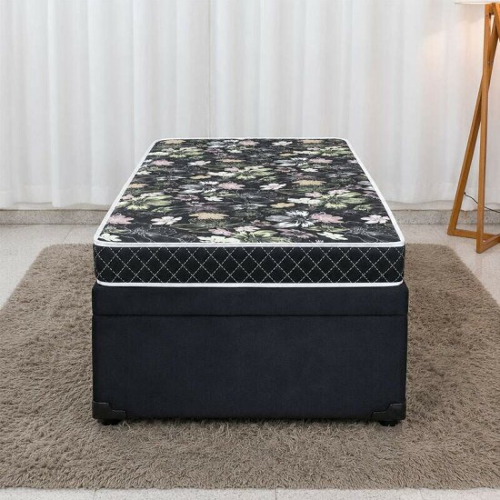 Colch�o Solteiro Espuma Lotus Nosso Sonho + Base Box Ba� Solteiro Confort Sued Preto Blindado Issacar - 88x188x57 cm