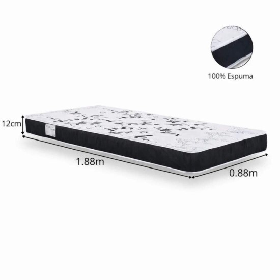 Colch�o Solteiro Espuma Lotus Nosso Sonho + Base Box Ba� Solteiro Confort Sued Preto Blindado Issacar - 88x188x57 cm