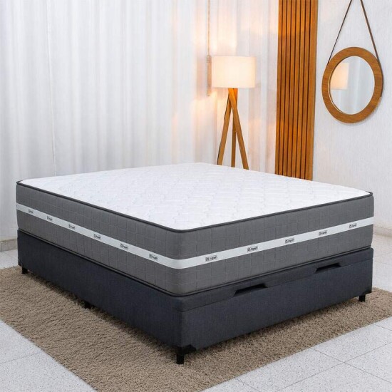 Colch�o Casal Molas Ensacadas Carbon Anjos + Base Box Ba� Casal Linh�o Grafite Blindado Elitebox - 138x188x67