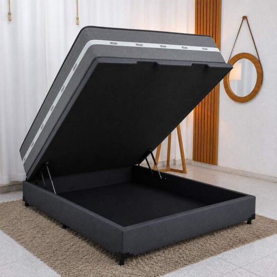 Colch�o Casal Molas Ensacadas Carbon Anjos + Base Box Ba� Casal Linh�o Grafite Blindado Elitebox - 138x188x67