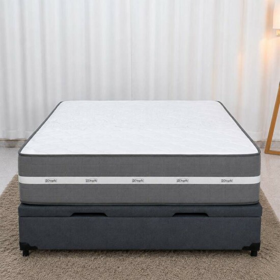 Colch�o Casal Molas Ensacadas Carbon Anjos + Base Box Ba� Casal Linh�o Grafite Blindado Elitebox - 138x188x67