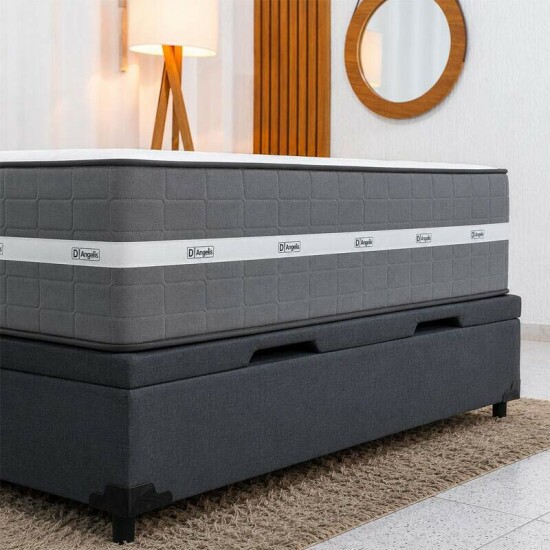 Colch�o Casal Molas Ensacadas Carbon Anjos + Base Box Ba� Casal Linh�o Grafite Blindado Elitebox - 138x188x67