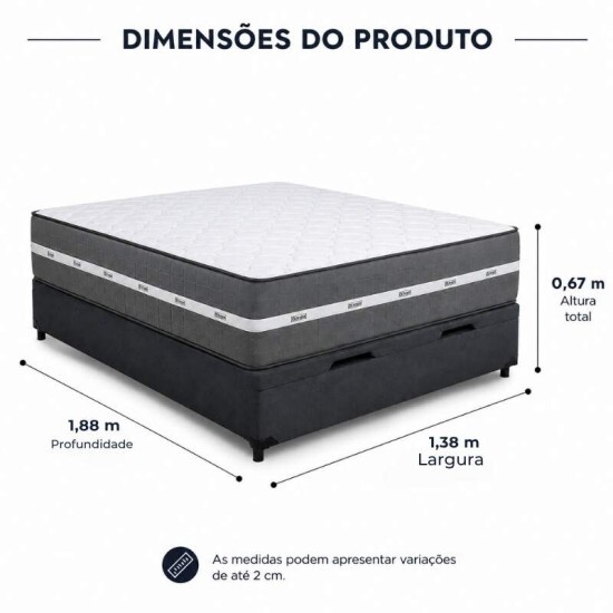 Colch�o Casal Molas Ensacadas Carbon Anjos + Base Box Ba� Casal Linh�o Grafite Blindado Elitebox - 138x188x67