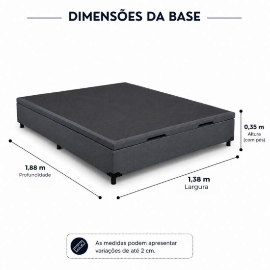 Colch�o Casal Molas Ensacadas BlueWave Tower Gazin + Base Box Ba� Casal Linh�o Grafite Blindado Elitebox - 138x188x69