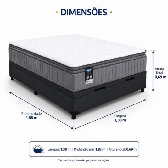 Colch�o Casal Molas Ensacadas BlueWave Tower Gazin + Base Box Ba� Casal Linh�o Grafite Blindado Elitebox - 138x188x69