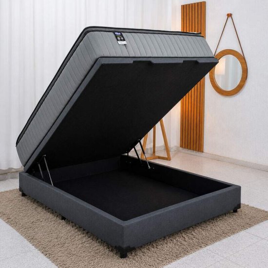 Colch�o Casal Molas Ensacadas BlueWave Tower Gazin + Base Box Ba� Casal Linh�o Grafite Blindado Elitebox - 138x188x69