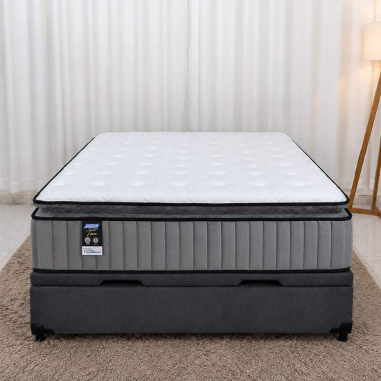 Colch�o Casal Molas Ensacadas BlueWave Tower Gazin + Base Box Ba� Casal Linh�o Grafite Blindado Elitebox - 138x188x69