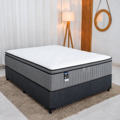 Colch�o Casal Molas Ensacadas BlueWave Tower Gazin + Base Box Casal Linh�o Grafite Blindado Elitebox - 138x188x69