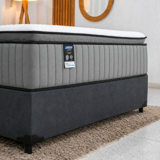 Colch�o Casal Molas Ensacadas BlueWave Tower Gazin + Base Box Casal Linh�o Grafite Blindado Elitebox - 138x188x69