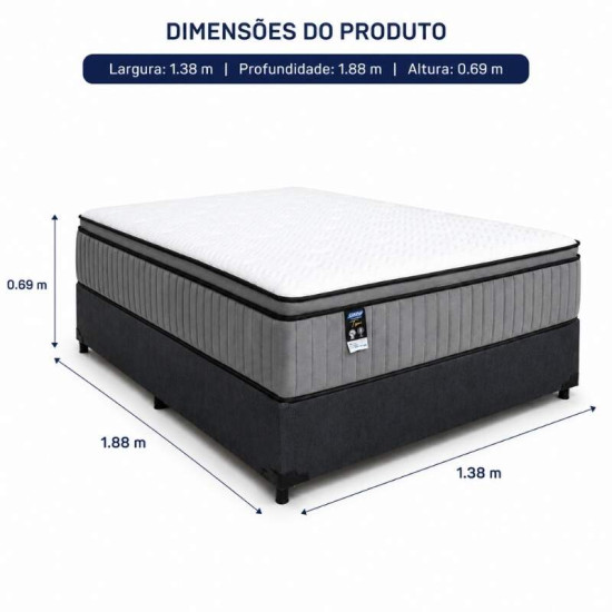 Colch�o Casal Molas Ensacadas BlueWave Tower Gazin + Base Box Casal Linh�o Grafite Blindado Elitebox - 138x188x69