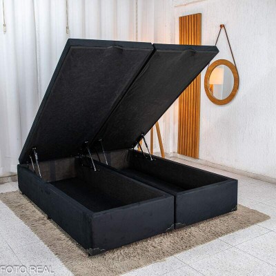 Base Box Ba� Queen Bipartido Confort Sued Preto Blindado 158x198x45 - Issacar