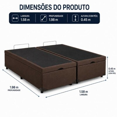 Base Box Ba� Queen Bipartido Confort Sued Marrom Blindado 158x198x45 cm - Issacar
