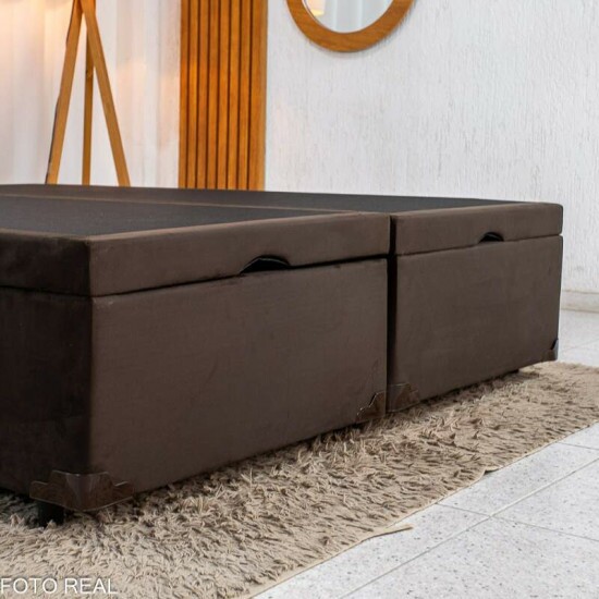 Base Box Ba� Queen Bipartido Confort Sued Marrom Blindado 158x198x45 cm - Issacar