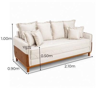 Sof� 4 Lugares Living Luca 2.10m Veludo Bege Claro C/ Detalhe - Molas Bonnel