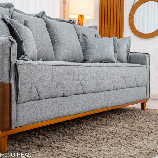 Sof� 4 Lugares Living Luca Linho Cinza com Detalhe Molas Bonnel - 2,10m