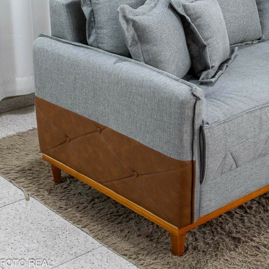 Sof� 4 Lugares Living Luca Linho Cinza com Detalhe Molas Bonnel - 2,10m