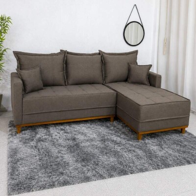 Sof� 3 Lugares Mil�o 2.30m C/Chaise Lado Esquerdo Linho Marrom 1007 - Molas Ensacadas