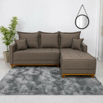 Sof� 3 Lugares Mil�o 2.30m C/Chaise Lado Esquerdo Linho Marrom 1007 - Molas Ensacadas